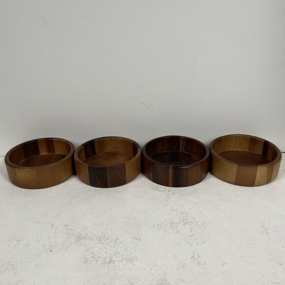 Wood Teak Salad Bowls Set Of 4 Thailand MCM - Picture 1 of 7